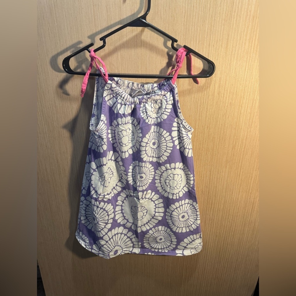Hanna Andersson Cotton Purple and White Kids Spaghetti Strap Dress Size 6/7